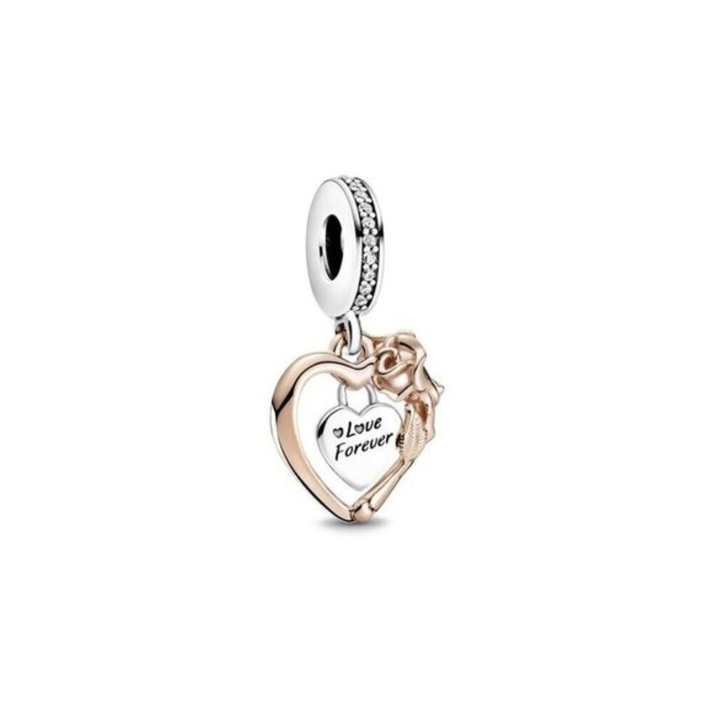 Pandora Moments 14K Rose Gold Plated CZ Heart Dangle Charm